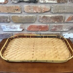 VTG Natural Rattan Bamboo Wood Boho Tray NEW